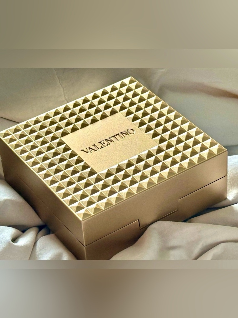 Valentino Metallic Gold Pyramid Spiked Antique Gold Clutch